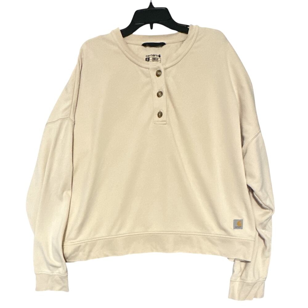 Carhartt Tencel Henley Sweatshirt Women 2X Plus Cream French Terry Drop Shoulder
